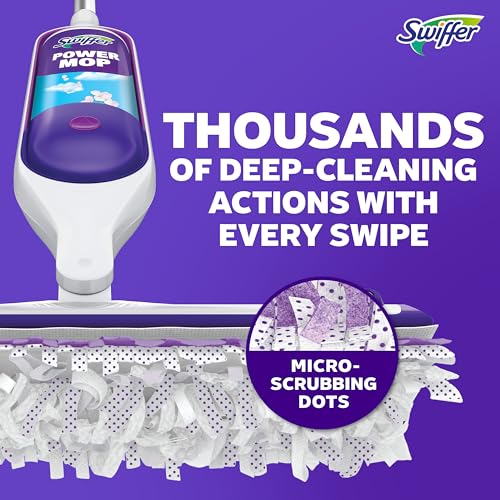 Swiffer PowerMop Mopping Kit for Floor Cleaning, Set Includes 1 Power Mop, 2 Replacement Pads, 1 Liquid Solution Refill, 2 Batteries, No Bucket Needed Electric Spray Cleaner, Multi-Surface and Wood