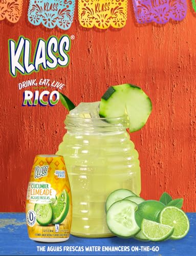 Klass Aguas Frescas | Liquid Water Enhancer | Cucumber-Limeade | Naturally Flavored | Sugar Free | Zero Calories Per Serving | Keto | 4 Bottles, Makes 96 Drinks