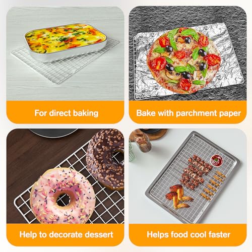 2PCS Cooling Racks for Cooking and Baking - 10" x 15"Heavy Duty Stainless Steel Wire Rack for Baking, Grilling, Roasting - Oven & Dishwasher Safe - Fits Jelly Roll Sheet Pan-Silver