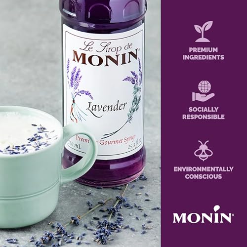 Monin - Lavender Syrup | Aromatic & Floral, Premium Syrup for Cocktails, Lattes & More | Clean Label with No Artificial Flavors, No Artificial Preservatives (BPA Free Bottle, 33.8 fl oz)