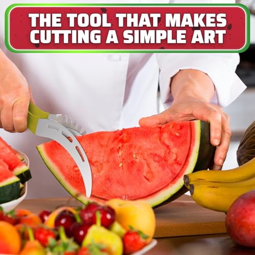 Watermelon Cutter Slicer Tool - Stainless Steel Watermelon Slicer Cutter Tool, Dishwasher Safe, Ergonomic Handle, Rust-Resistant - Curved Shape and Rounded Edges for Safe, Easy Slicing & Serving