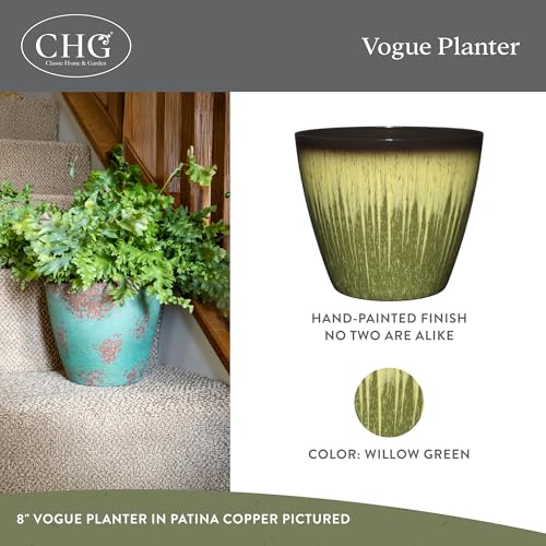 Classic Home and Garden Vogue Planter Pots w/Pottery Quality Finish - Modern Indoor & Outdoor Flower Pots - UV-Resistant Porch Planters - Decorative Pot for Flowers & Herbs (8” Willow Green)