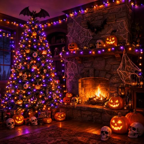 DAZZLE BRIGHT Halloween 300 LED String Lights, 100FT String Lights with 8 Lighting Modes, Halloween Decorations for Party Carnival Supplies, Outdoor