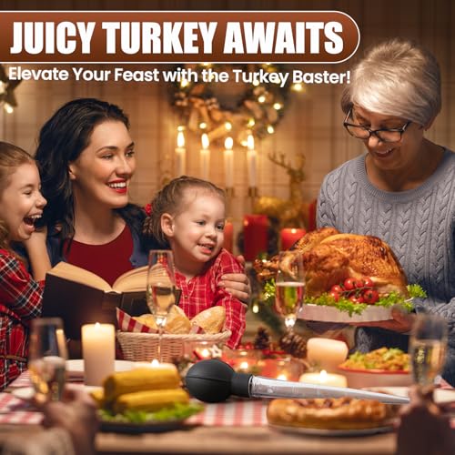 Premium Turkey Basters for Cooking – Baster Syringe for Hot Liquids – Meat and Food Injector – Essential Thanksgiving Cooking Tool – Turkey Baster Large with Cleaning Brush(Black)