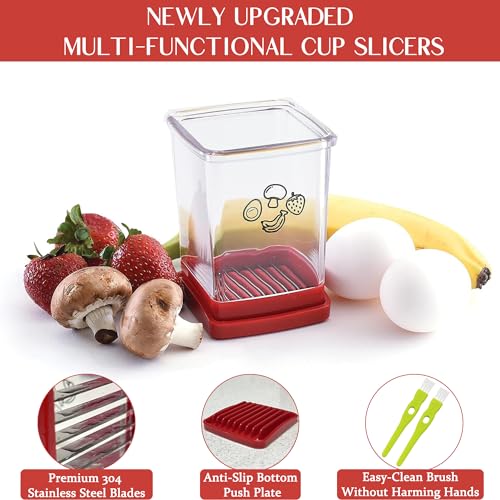 Fruit Slicer Cup | Strawberry Slicer | Stainless Steel Strawberry & Vegetable Slicer with Push Plate - Quickly Makes Fruit & Veggie Salad - Must Have Kitchen Gadget