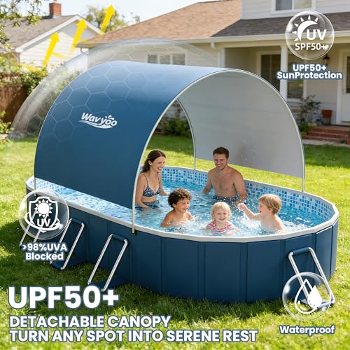 Foldable Pool with Canopy,10FT NonInflatable Above Ground Swimming Pools | Inner Diameter 102"x72"x20", Durable PVC, Oversize Thickened, Easy Setup