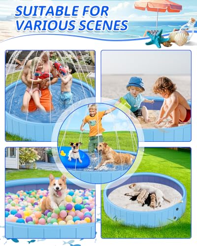 Dog Pools for Large Dogs, 2-in-1 Sprinkler Pool for Kids Non-Slip Dog Swimming Pool for Outdoor Backyard Kids Dogs Ducks and Pet Baths 48" x 12"