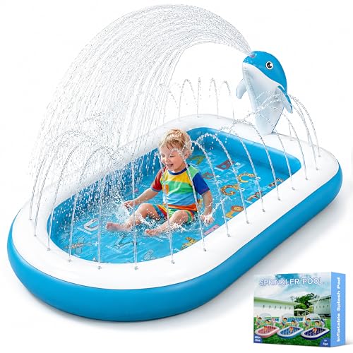 Splash Pads for Toddlers 1-3, Dolphin Toy Sprinkler for Kids, Outdoor Play Mat for Babies, 68" Backyard Inflatable Kiddie Pool, Splash Pad for Kids Ages 4-8, Birthday Gifts for 1 Year Old Boy Girl
