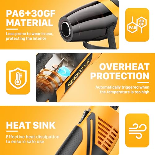 SEEKONE Mini Heat Gun, 350W 2-Temp Settings 500℉ & 842℉(260℃& 450℃) Fast Heat Hot Air Gun Tool with Reflector Nozzle and 4.9Ft Long Cable Overload Protection for Crafting, Vinyl Wrap and Shrink Tubing
