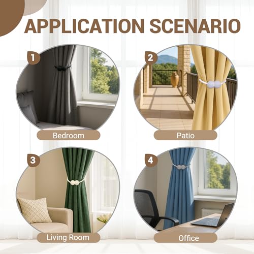 Hion Magnetic Curtain Tiebacks Grey 2pcs, Curtain Tiebacks Buckles Holdbacks Holders Hooks Clip for Home Bedroom Office Decorative Curtain