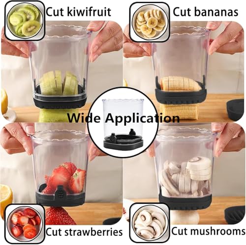 Fruit Slicer Cup,Strawberry Cutter Slicer with Stainless Blades for Egg Banana Cucumber Mushroom,Detachable Kitchen Gadget Tool Vegetable Salad Cut Slice -Precision Berry Cutter Black
