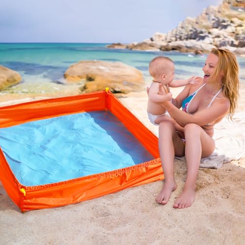MUOUAKATE 3.3 X 3.3 Ft Portable Beach Square Puddle, Foldable Beach Pool for Boys Girls Ages 2 3 4 5 6 7 8, Upgrade Beach Essentials with Carrying Bag, No Need to Dig Holes and inflate