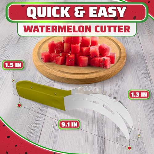 Watermelon Cutter Slicer Tool - Stainless Steel Watermelon Slicer Cutter Tool, Dishwasher Safe, Ergonomic Handle, Rust-Resistant - Curved Shape and Rounded Edges for Safe, Easy Slicing & Serving