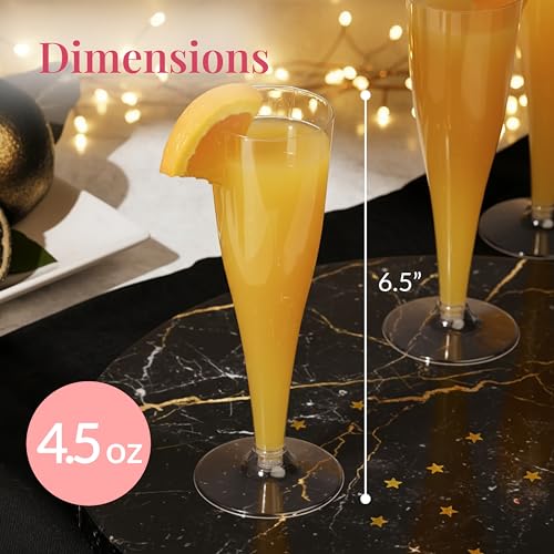Prestee 100 Pack Clear Plastic Champagne Flutes - 4.5 oz Durable Disposable Champagne Glasses for Parties, Weddings, Toasting and Large Celebrations - Elegant Wine Glasses Stemware for Easy Cleanup