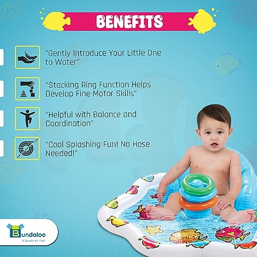Baby Splash Pad with Inflatable Backrest and Stackable Ring Toys – Sensory Water Play Mat for Infants and Toddlers – Summer Outdoor Fun