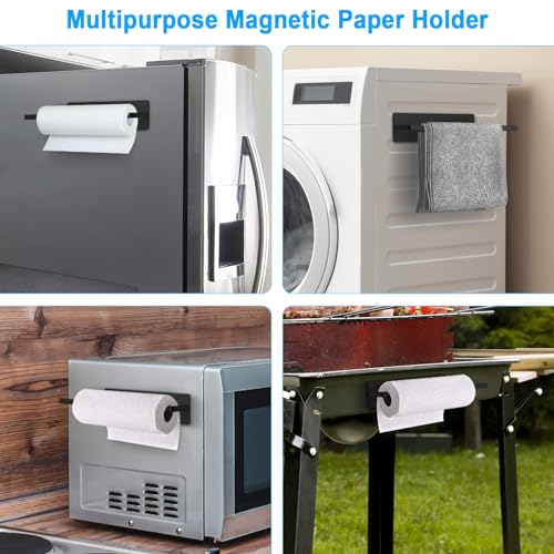 Paper Towel Holder, Magnetic Paper Towel Holder for Fridge, Toilet Paper Roll Holder Magnet Towel Rack Wall Mount Fridge Organizer for Paper Towels Rolls Bathroom Pantry RV Kitchen Storage