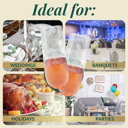 Reli. Champagne Flutes Plastic (50 Pack, 9oz) Clear, Stemless | Disposable Mimosa Glasses for Champagne, Mimosa, Cocktail, Wedding/Parties | BPA-Free Plastic Champagne Flutes, Shatterproof Cups