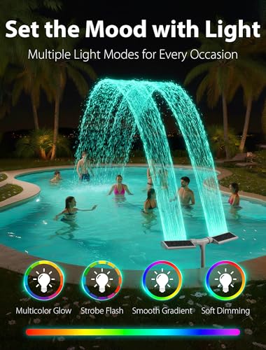 POOLHOUR 2026 Upgrade Height Solar Pool Fountain with 10-Color 4-Mode LED Lights, Auto Light-Sensing Pool Sprinkler Fountain for Above/Inground Pools, 360° Adjustable Spray for 8-16°F Cooling (Gray)