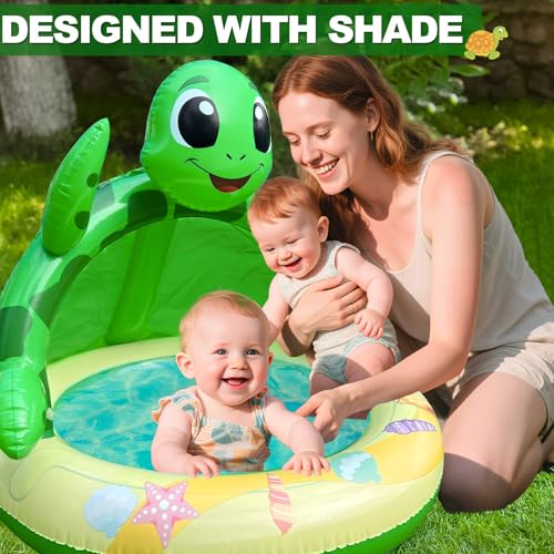 Baby Pool Toddler Sprinkler Water Play Mat, Turtle Baby Pool Float Sprinkler for Kids- Inflatable Kiddie Pool with Canopy Outdoor Water Toys for Summer Play Center Backyard Water Activity Games