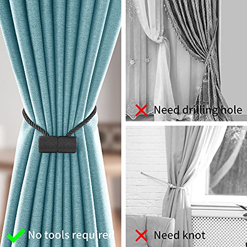 2Pack Magnetic Curtain Holdbacks Modern Upgrade Strong 16Inch Rope Ties New Twisted Handmade Rope Holdback Style Decorative Drapery Tie Backs for Home Office Window Draperies (Dark Coffee)