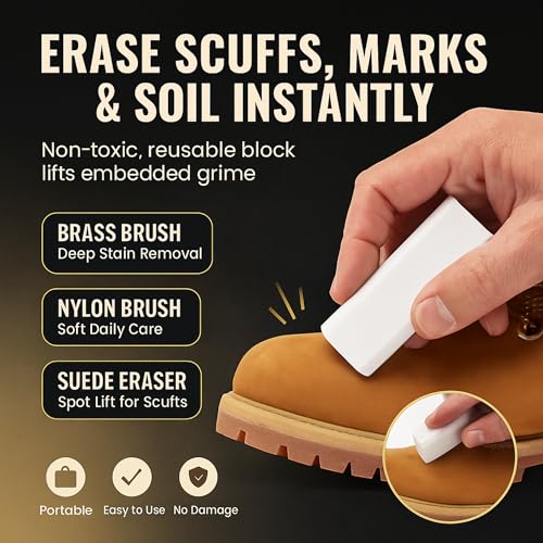 Fiamme Suede and Nubuck Cleaning Kit - Complete Brass & Nylon Brush Set, Suede Eraser for Shoes, Jackets, Boots, Handbags