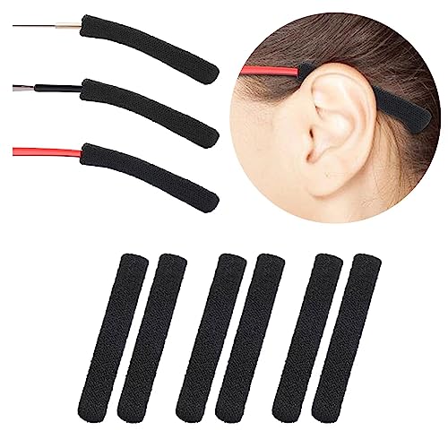 Literry Soft Knitting Cotton Glasses Ear Cushion, Anti-Slip Elastic Comfort Eyeglasses Temple Tips Sleeve, Microstructured Fabric Glasses Ear Grip, Knitting Eyeglass Arm Cushion - Black 3 Pairs