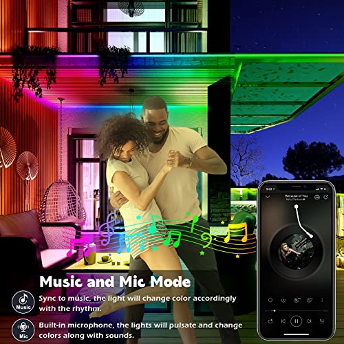 AILBTON 100ft Outdoor LED Strip Lights Waterproof,IP68 Outside Led Light Strips Waterproof with Bluetooth App Remote Control,Music Sync RGB Exterior