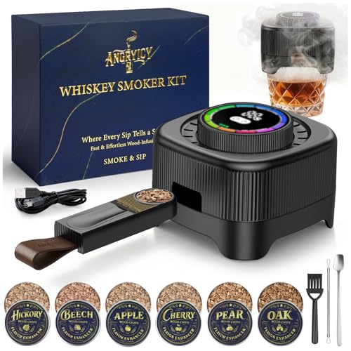 Electric Whiskey Smoker Kit with 0-60s Adjustable Timer, No Butane Needed, Cocktail Bourbon Drink Smoker Infuser Kit Smoke Whisky Set with 6 Wood Chips Flavors, Birthday Gifts for Men, Dad, Husband