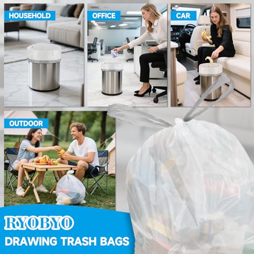 180 Counts Drawstring Small Trash Bags 2-4 Gallon, 4 Gallon Mini Trash Bag Extra Strong, Small Garbage Bags Unscented, Stretchy, Quick Cinch for Bathroom Bedroom Office,White
