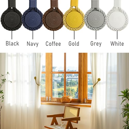 Curtain Tiebacks Magnetic Rope Curtain Tie Backs for Curtains 2 Pack Handmade Outdoor Window Curtain Holdbacks for Drapes, Beige