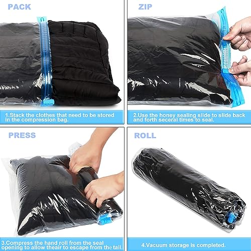 Compression Bags - Travel Essentials - 12 Pack Space Saver Bags - No Vacuum Pump Or Air Extractor is Needed - Storage Accessorie and Home Packing Organizers (transparent)