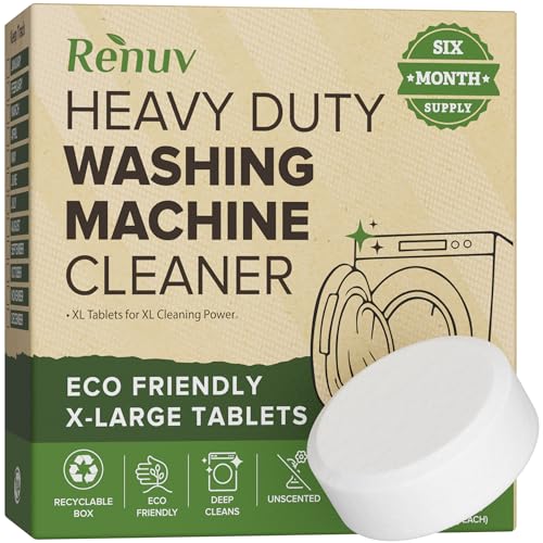 Renuv® Heavy Duty Washing Machine Cleaner Descaler Tablets - for Front Load, Top Load Washer, HE (6 XL Tablets - 6 Months Supply)
