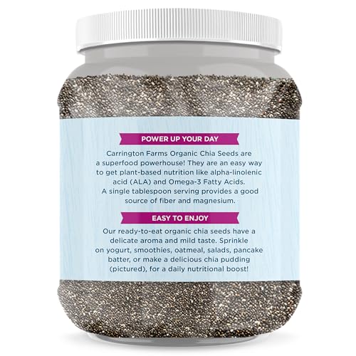 Carrington Farms Organic Chia Seeds Whole Bulk Chia Seeds, USDA Organic, Non-GMO, High Omega-3 & Fiber, Resealable 42 oz Jar for Smoothies, Oats & Meal Prep