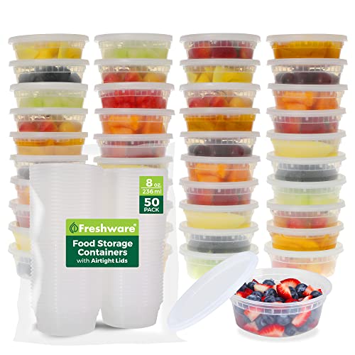 Freshware Food Storage Containers 50 Set 8 oz Plastic Deli Containers with Lids, Slime, Soup