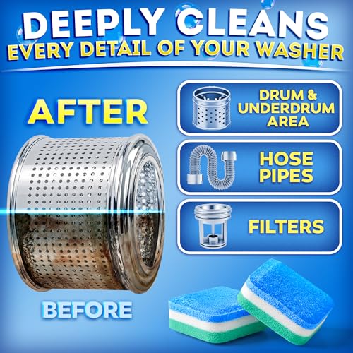Washing Machine Cleaner Tablets for Pet Owners Pro – Front & Top Load HE Washers – Removes Pet Hair Buildup Eliminates Odors & Residue – 28 Tablets 1-Year Supply – Septic Safe Deep Clean