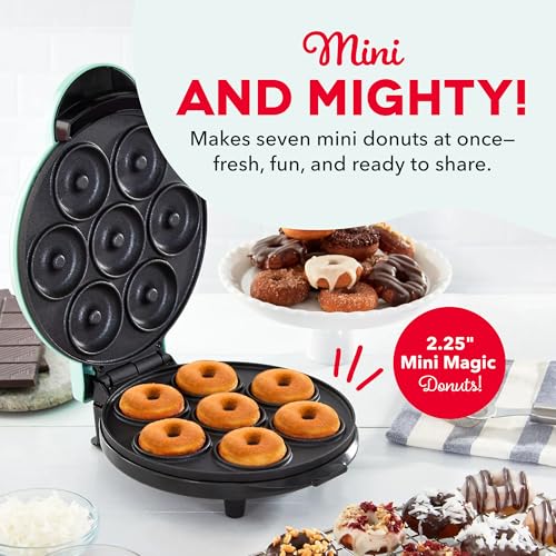 Dash Express Mini Donut Maker - Homemade Dessert Maker - Features Double-Sided, Non-Stick Surface & Space-Saving Design - Makes 7 - Aqua