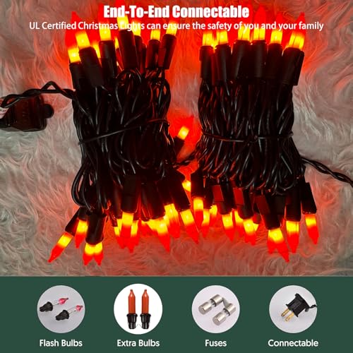 HISHINY Orange Halloween Lights,100 Count Incandescent Lights String with Black Wire,Ideal Outdoor Indoor Halloween Decorations Lights for Patio Home