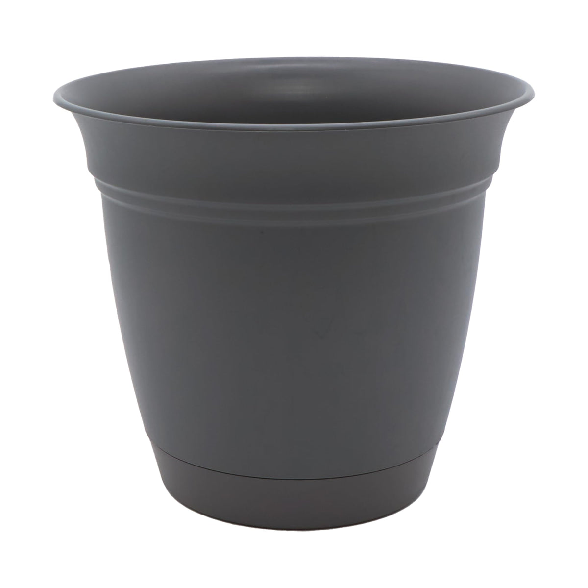 The HC Companies Eclipse Round Planter with Saucer - Outdoor & Indoor Plant Pot with Drainage Holes - Lightweight, UV-Resistant Plastic Pots for Plants, Flowers & Herbs (8" Warm Gray, Pack of 1)