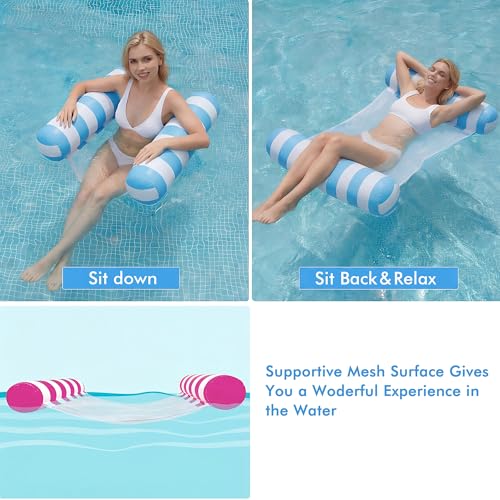 4 Pack Inflatable Pool Floats, OKSUWATER 4-in-1 Water Hammock, Pool Floats Adult Size for Swimming Pool Party Summer Lake Water Fun