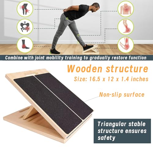 Adjustable 16.5"×12" Wooden Slant Board – 5-Angle Foldable Calf Stretcher & Squat Wedge for Home-Gym, Portable Incline Board, 350 lb Rated