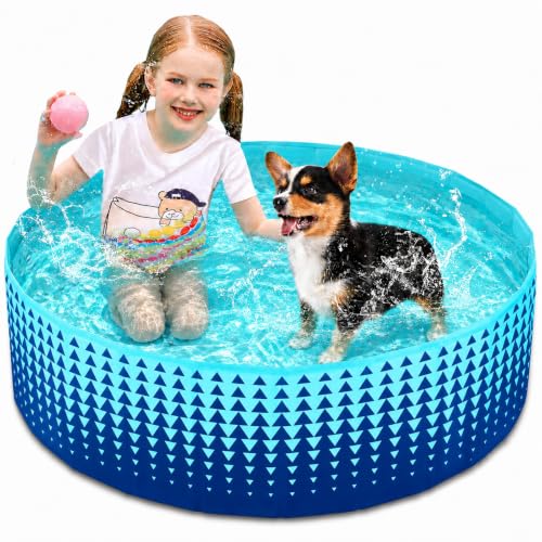 Jasonwell Foldable Dog Kiddie Pool - Hard Plastic Kids Paddling Pool Toddler Baby Swimming Pools for Backyard Collapsible Whelping Box Pet Doggie Cats Wading Pools Bathtub for Puppy Large Dogs 40In,G