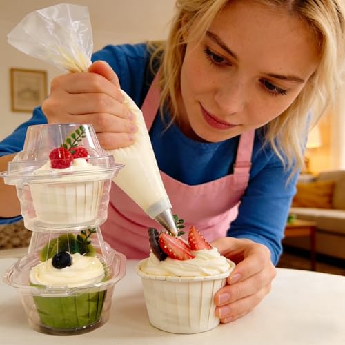 50 Pack Individual Cupcake Containers Plastic Cupcake Boxes Cupcake Holders Stackable Deep Dome Cupcake Carrier