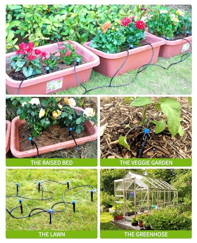 HIRALIY 50ft Drip Irrigation Kit Plant Watering System 8x5mm Blank Distribution Tubing DIY Automatic Irrigation Equipment Set for Garden Greenhouse Flower Bed Patio Lawn