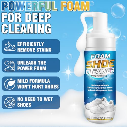 Shoe Cleaner, Deep Cleaning Sole Sneaker Cleaner, Shoe Cleaning Kit with Brush and Towel , White Shoe Cleaner for Sneakers, Tennis Shoes, Leather, Canvas, Rubber, Removes Dirt, Stains, 6.76 oz