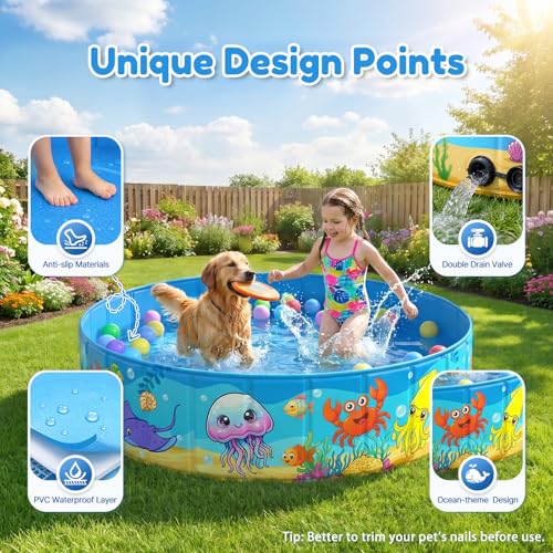 Foldable Kiddie Pool with Canopy 47IN Toddler Baby Pool with Detachable UPF 50+ Shade, Carry Bag Hard Plastic Foldable Swimming Pool Portable Summer Water Play Pool for Outdoor Backyard Beach