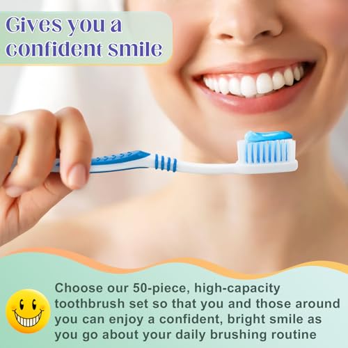 Comdian 50 Pcs Toothbrush Bulk Disposable, Travel Toothbrushes Pack, Soft Bristle Individually Wrapped and Good Cleaning for Kids, Adult and The Elderly. Suitable for Hotel, Travel, Home, Donated