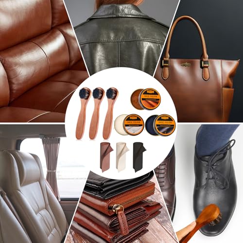 Nuroon 9 Pcs Shoe Polish Kit for Men & Women, 3 Pcs Horsehair Shoe Brushes, Brown Neutral Black Shoe Polish