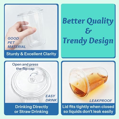Homestockplus 25 Pack 15 oz BPA-Free Clear Plastic Cups with Strawless Sip Lids - Leak-Proof Round Bottom Disposable Iced Coffee Cups for Kids, To-Go Cold Drinks, Ideal for Small Parties & Daily Use