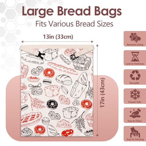 Beeswax Bread Bags,Extra Large 2 Pack- 17"×13" Reusable Sourdough Bread Bags for Homemade Bread