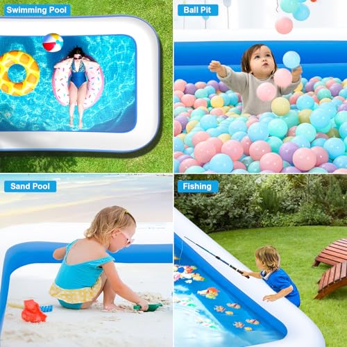 Large Inflatable Pool for Adults, 120'' x 70'' x 22'' Blow Up Pool | Family inflatable pool with thick PVC for backyard water play, kiddie pool fun, outdoor summer swimming